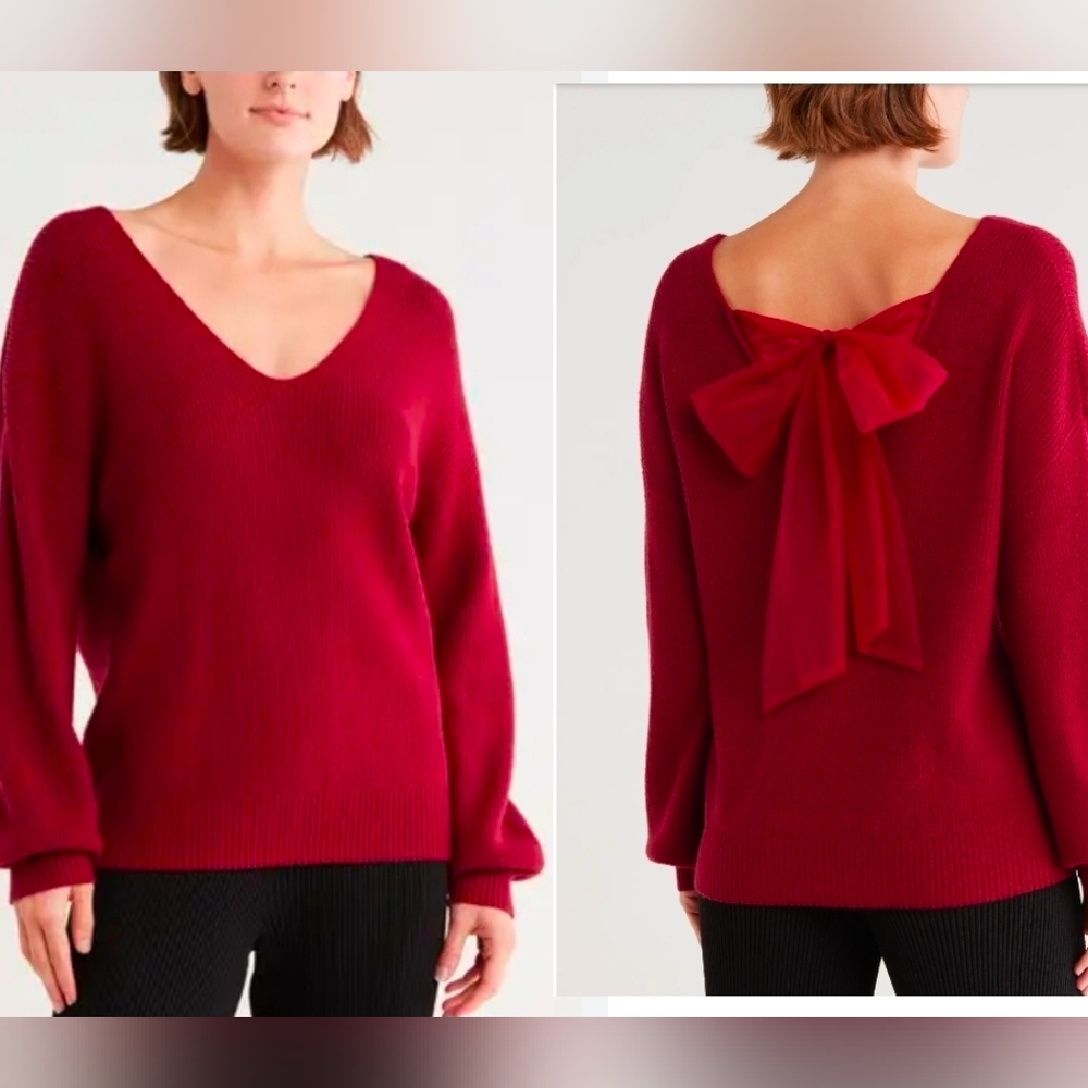 NWT Blu Pepper Deep Red V-Neck Sweater SZ S